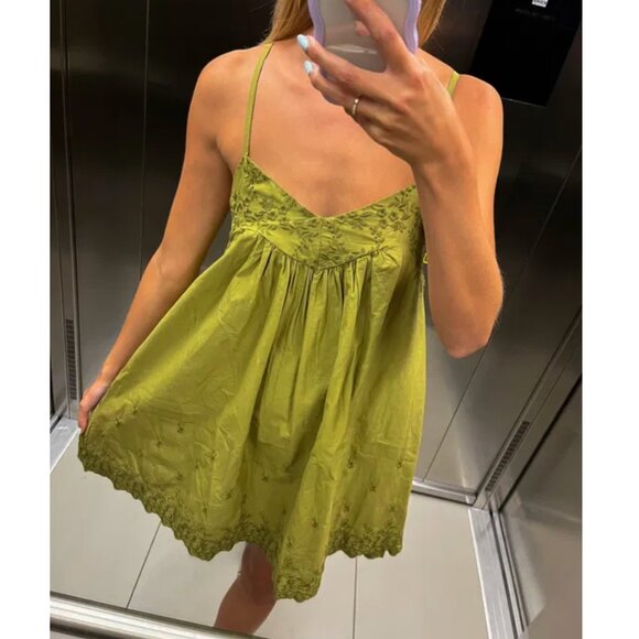 Zara Embroidered Chemise Dress Green Size XS - Picture 11 of 11